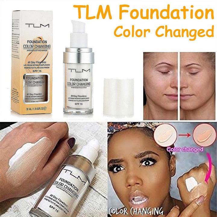 30ml TLM Color Changing Liquid Foundation Makeup - Concealer that Adapts to Your Skin Tone with Blending