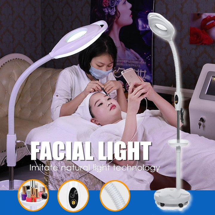 16 LED Facial Magnifying Floor Lamp Light Adjustable Rolling Magnifier Spa Salon