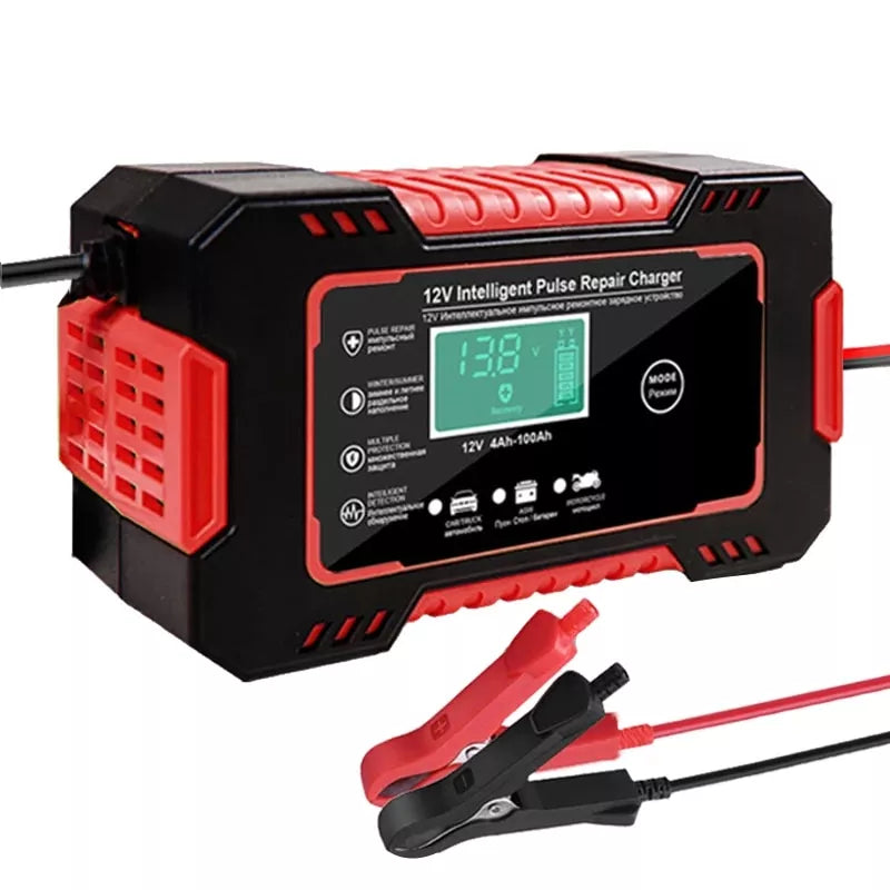 12V Automatic Battery Charger with Digital Display - Power Pulse Repair for Wet & Dry Lead Acid Batteries