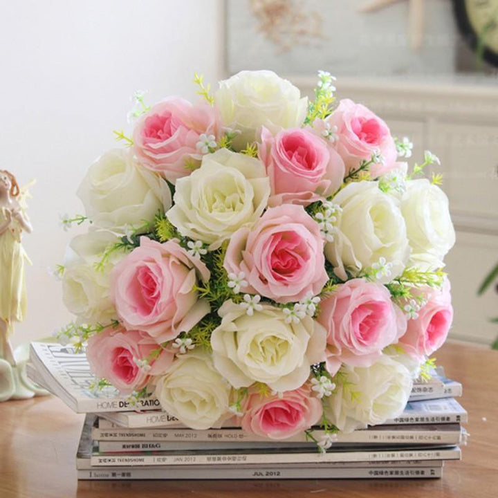 18 Head / Bouquet 15'' Artificial Silk Roses Flowers Bridal Home Wedding Decor Supplies