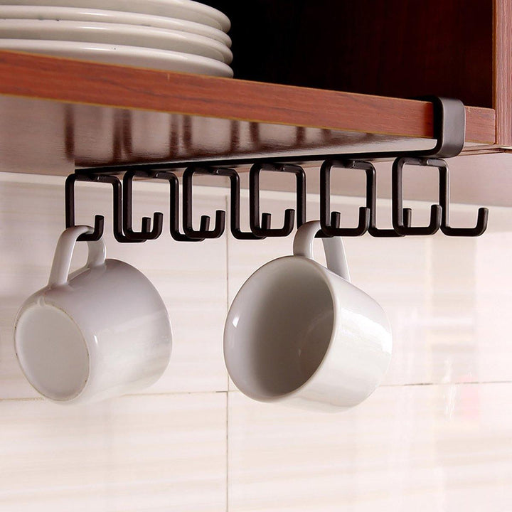 12 Hooks Cup Holder Hang Kitchen Cabinet Under Shelf Storage Rack Organizer Hook