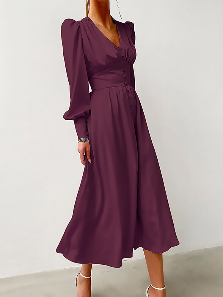 Women's Satin Puff Sleeve Dress