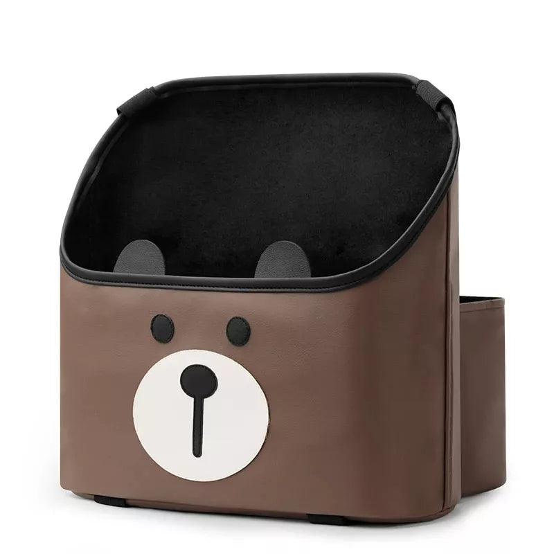 Cute Cartoon Leather Car Seat Organizer with Multi-Function Storage