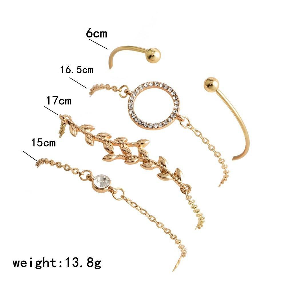 New Fashion Popular Bracelet Personality Leaf Circle Crystal Bracelet and Bracelet Combination Bracelet for Women (Gold)