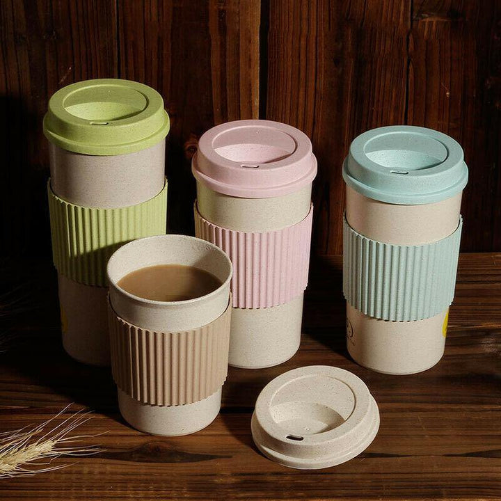 Reusable Coffee Tea Cup Random Color Wheat Straw Mug Coffee Cup with Lid Home Outdoor Water Bottle Travel Insulated Cup