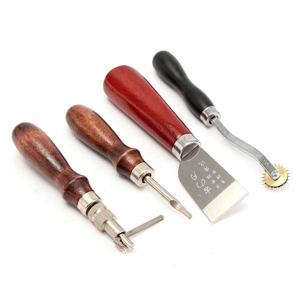 20pcs Wood Handle Leather Craft Tool Kit Leather Hand Sewing Tool Punch Cutter DIY Set