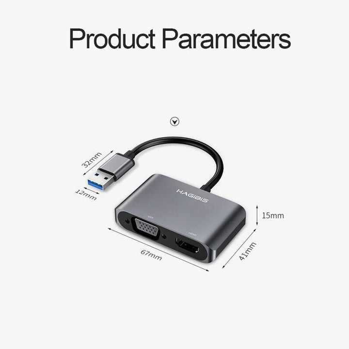 USB 3.0 to HDMI & VGA Adapter | 1080P Dual Display Converter for Windows & Mac