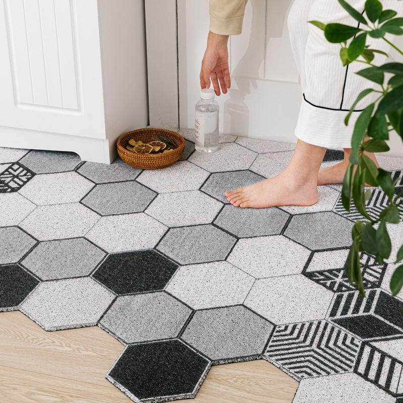 Non-slip Washable Hexagon Printed Custom Cut Doormat Carpet