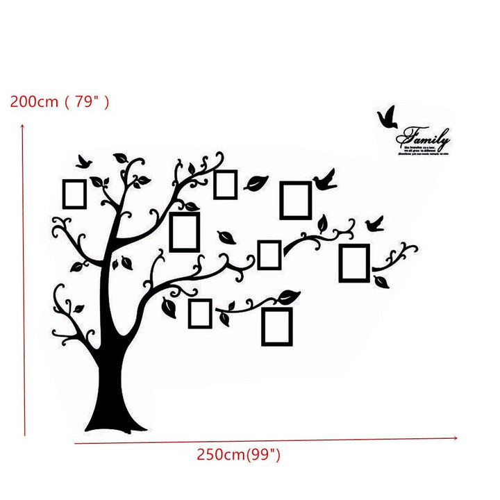 2.5M Removable Memory Tree Picture Frames Wallpaper Photo Wall Stickers Decor Bird Room Wall Black