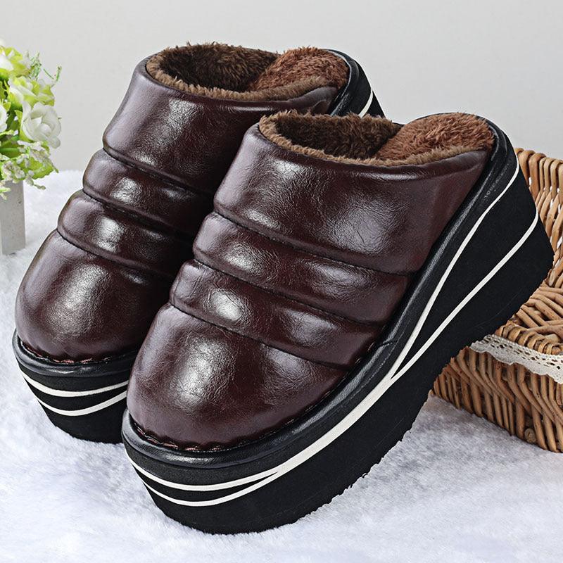 Winter Home Indoor High-heeled Cotton Slippers Women's Thick-soled Non-slip