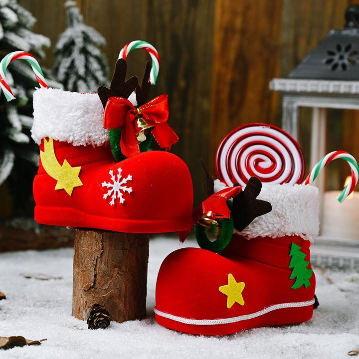 Christmas Decor Santa Boot Shoes Candy Stocking Extra Large Gift Box Decoration (Red)