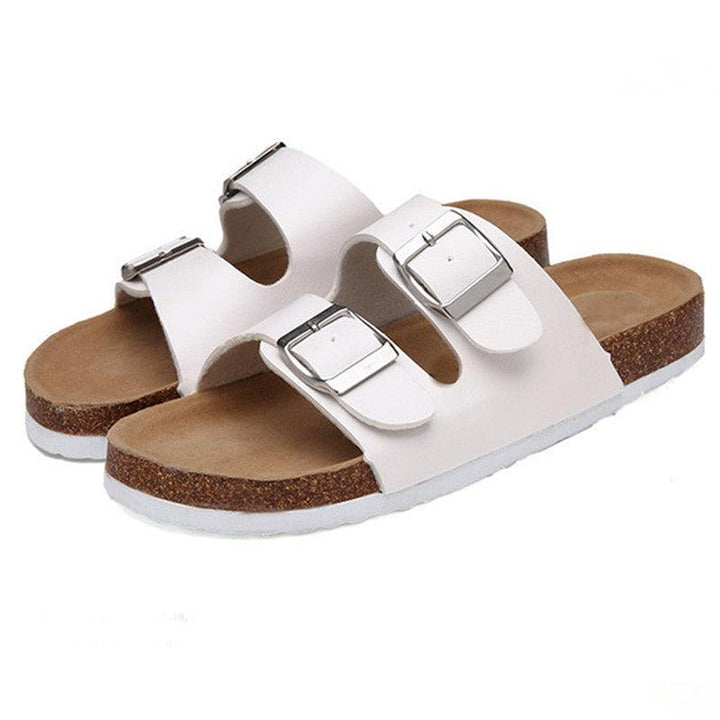 Double buckle flip flop cork slippers