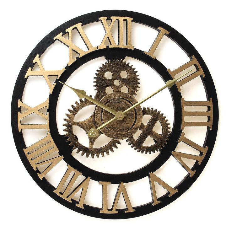 40cm Diameter Wooden Mute Wall Clock Retro Gear Decoration Creative Wall Clock - MRSLM