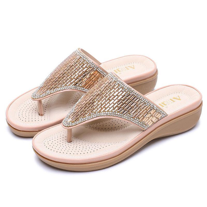 Flat bottom slope and bohemian rhinestone sandals