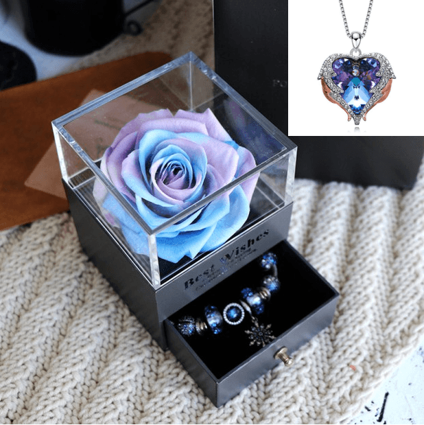 Valentines Day Gift Women Rose Jewelry Box Dried Flower Real Flowers Eternal Roses In Box - MRSLM