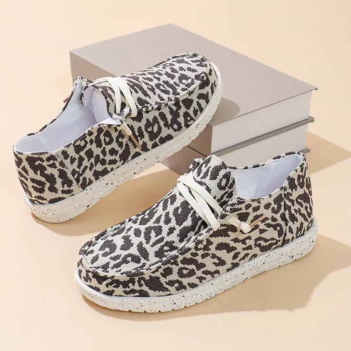 Women's Spring Canvas Leopard Lace-up Loafers