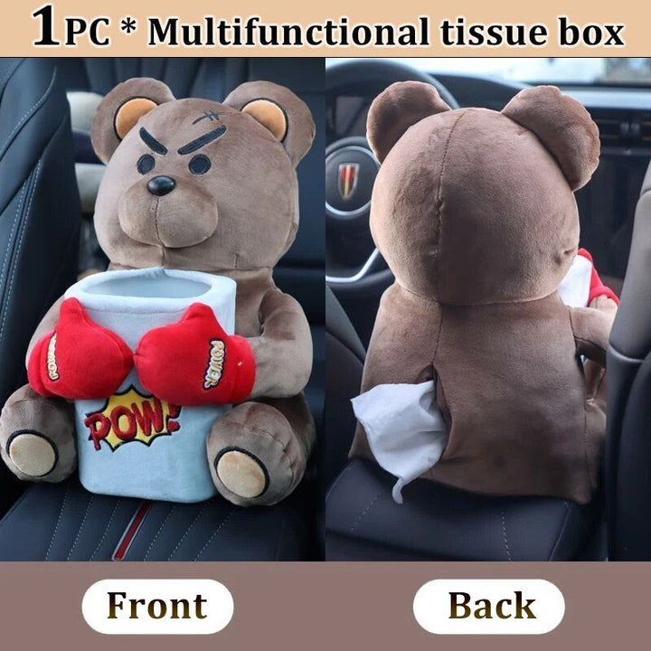 Cute Cartoon 2-in-1 Car Tissue & Trash Holder - Multi-functional Armrest Storage Accessory