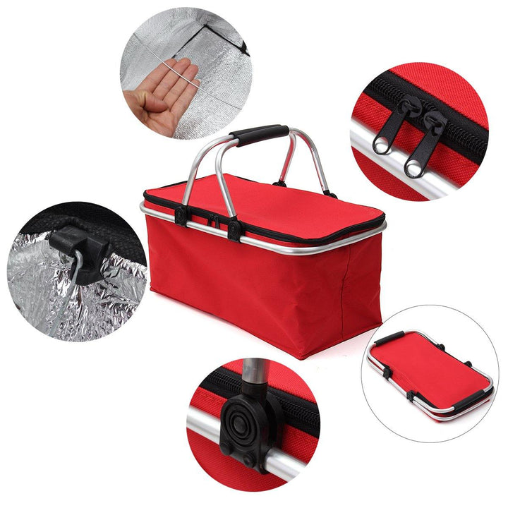 30L Large Folding Insulated Thermal Cooler Bag Picnic Camping Lunch Storage Baskets (Red)