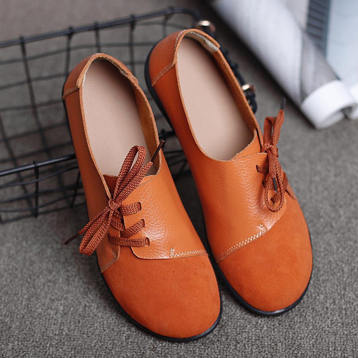 Plus size Women Lace Up Leather Flats Soft Casual Shoes