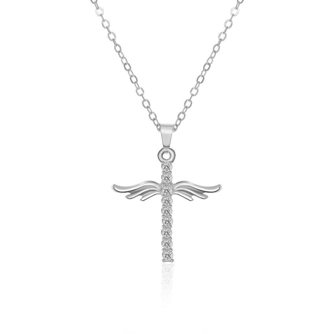 Simple Cross Diamond Angel Wings Pendant