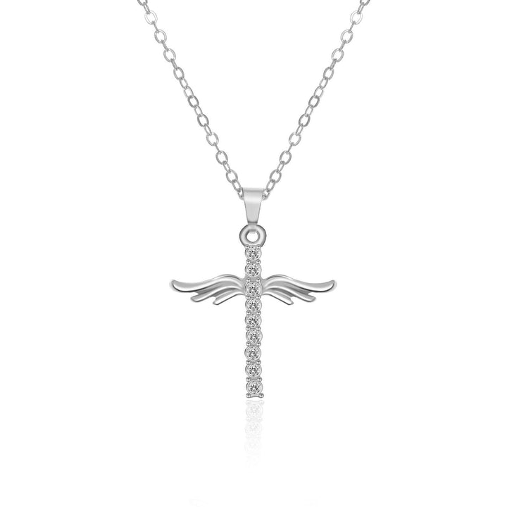 Simple Cross Diamond Angel Wings Pendant