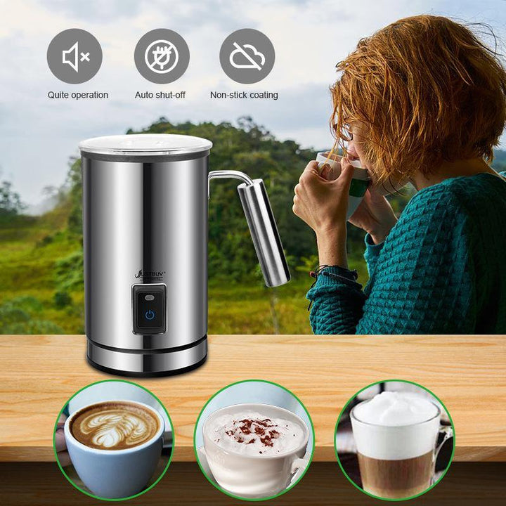 Electric Milk Frother Soft Foam Warmer for Coffee Essperso Cappuccino Milk Steamer 3 Function Creamer Milk Heater (Silver EU)