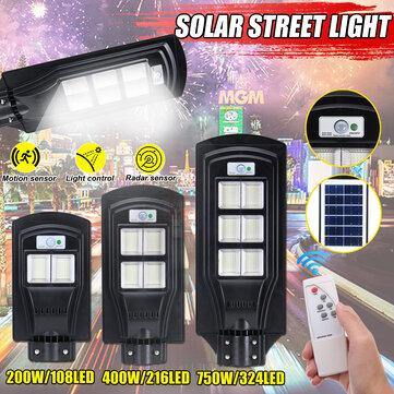 200W 400W 750W LED Solar Street Light Motion Sensor Radar Induction Wall Lamp + Remote Control