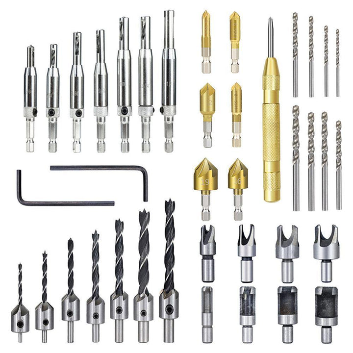 39pcs Woodworking Drill Chamfer Tool Countersink Drill Bit Set with Automatic Center Punch - MRSLM