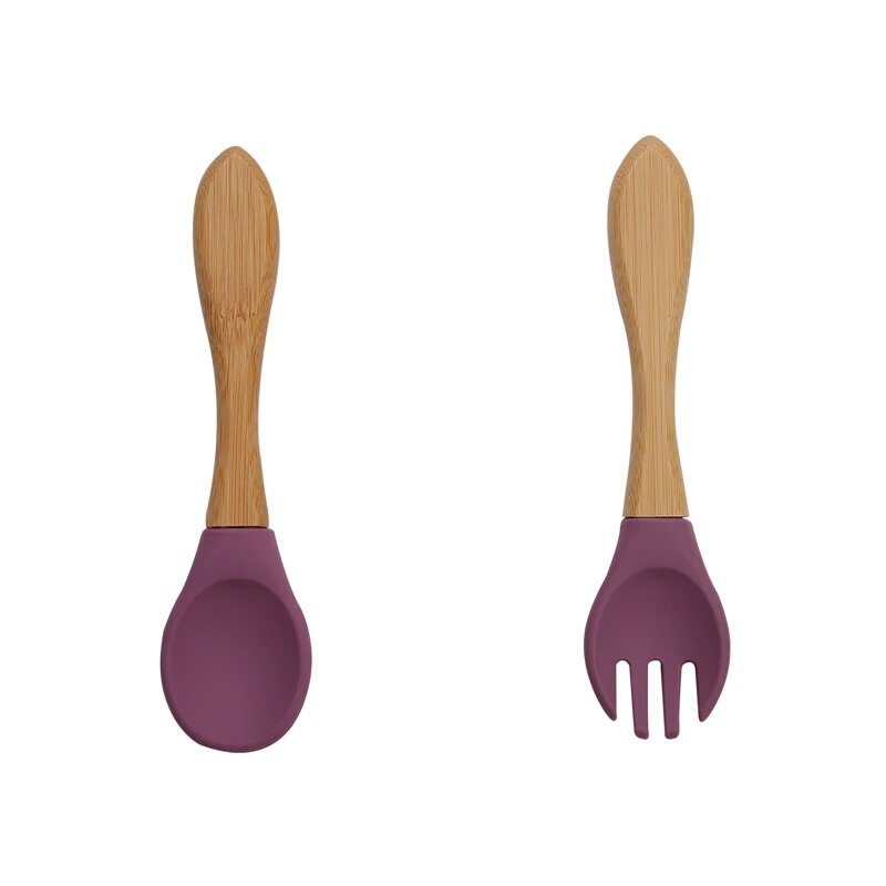 Baby Bamboo Fork Silicone Wooden Feeding Set