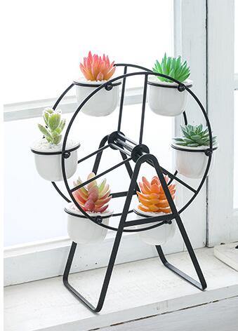 Ferris Wheel-stand with 6 Cement Succulent Plant Pots - MRSLM