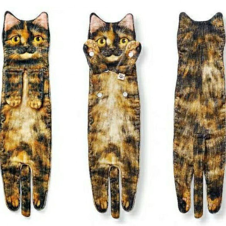 Cat Hand Towels Long Cat Shape Wipe Handkerchiefs Bath Towels For Bathroom Kitchen