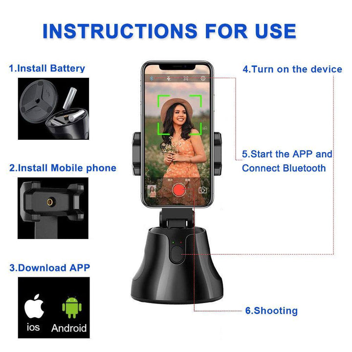 Auto Smart Shooting Selfie Stick 360° Object Tracking Holder