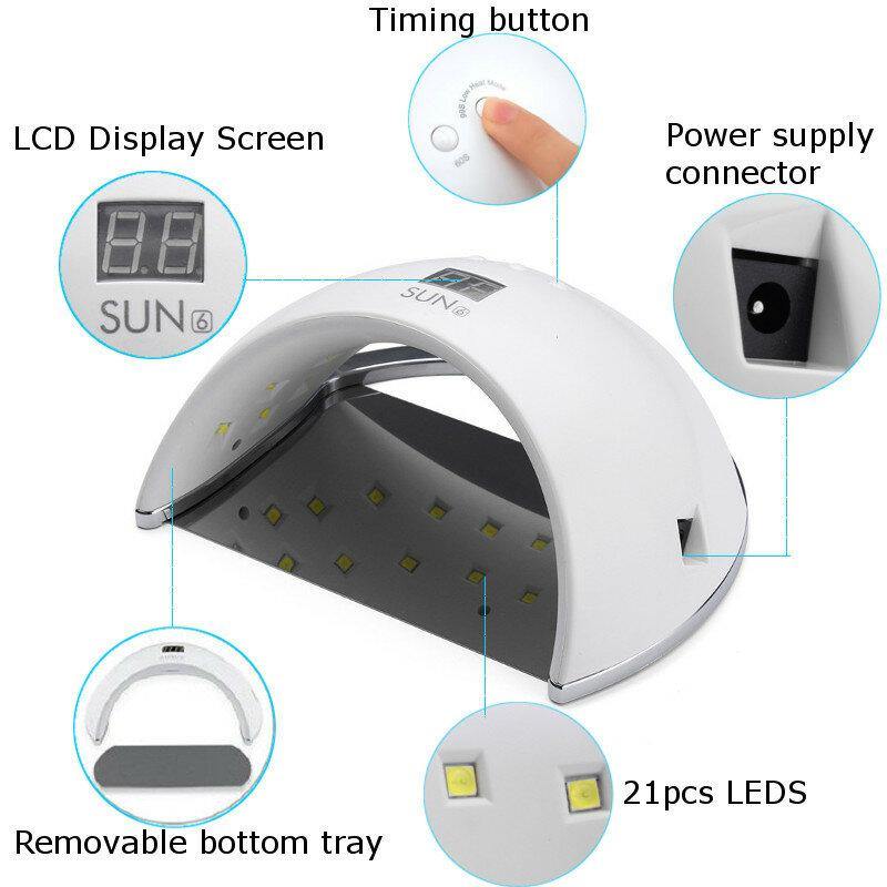 48W SUN6 LED UV Nail Lamp Light Gel Polish Cure Nail Dryer UV Lamp EU/US Plug