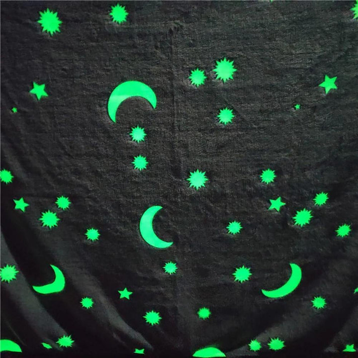 Glow In The Dark Fleece Blanket Throw Grey Stars / Moon