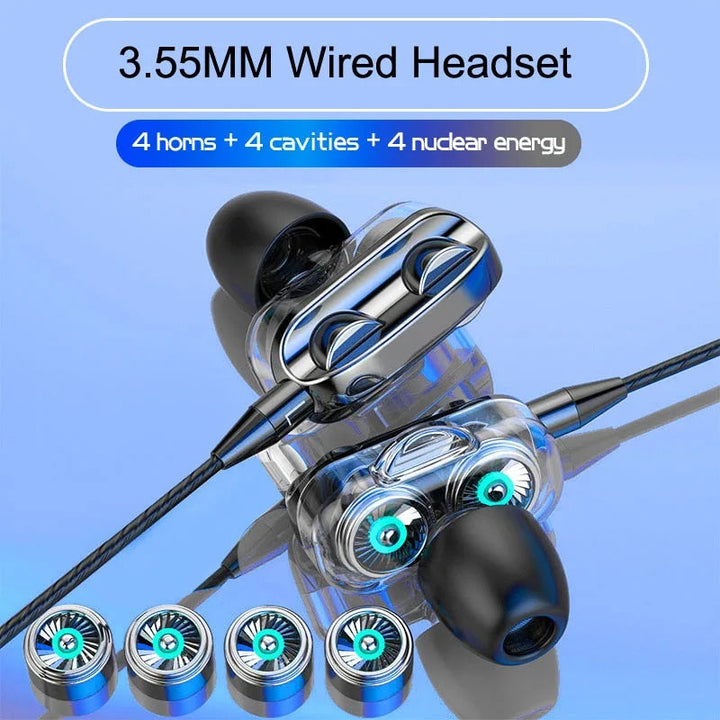 3.5mm HiFi Stereo Wired Earphones with Quad-Core Sound & In-line Mic