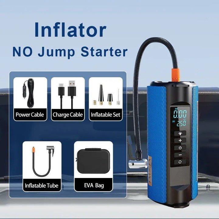 Portable Tire Inflator with Emergency Car Jump Starter & Multifunctional Air Pump