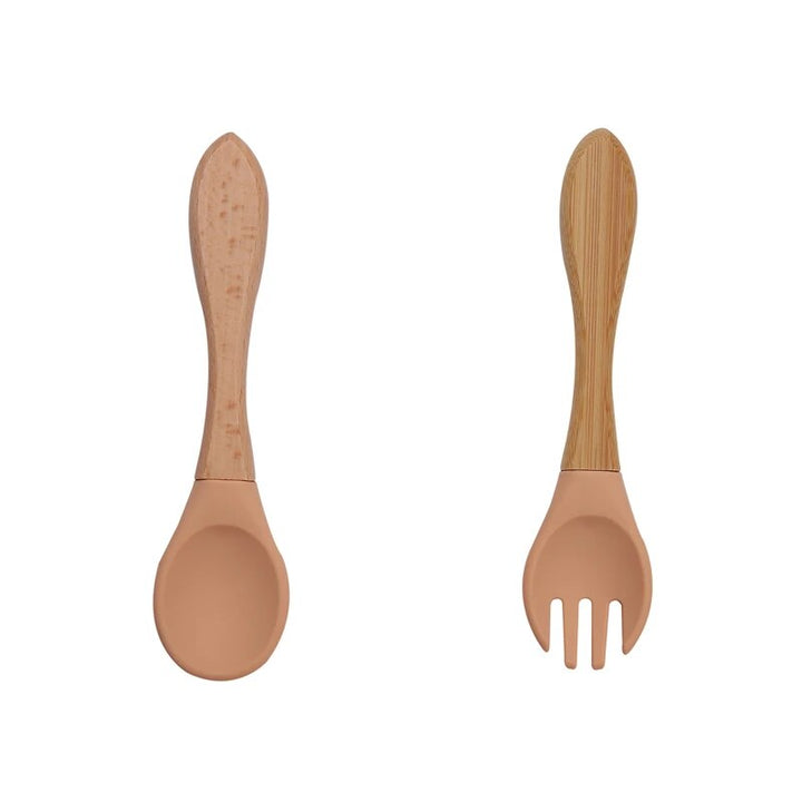 Baby Bamboo Fork Silicone Wooden Feeding Set