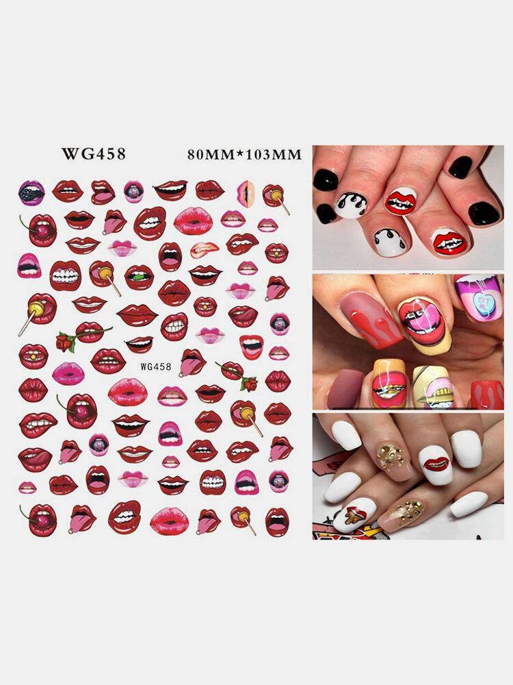 3D Nail Art Stickers Heart Colorful Red Lip Nail Transfer Decals Valentine's Day Tips - MRSLM