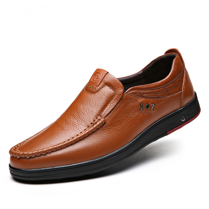 Men's Leather Breathable Slip-On Business Shoes with Non-Slip Comfy Bottom