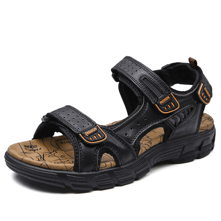 Men Comfy Genuine Leather Breathable Hook Loop Sandals