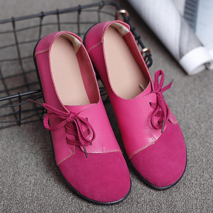 Plus size Women Lace Up Leather Flats Soft Casual Shoes