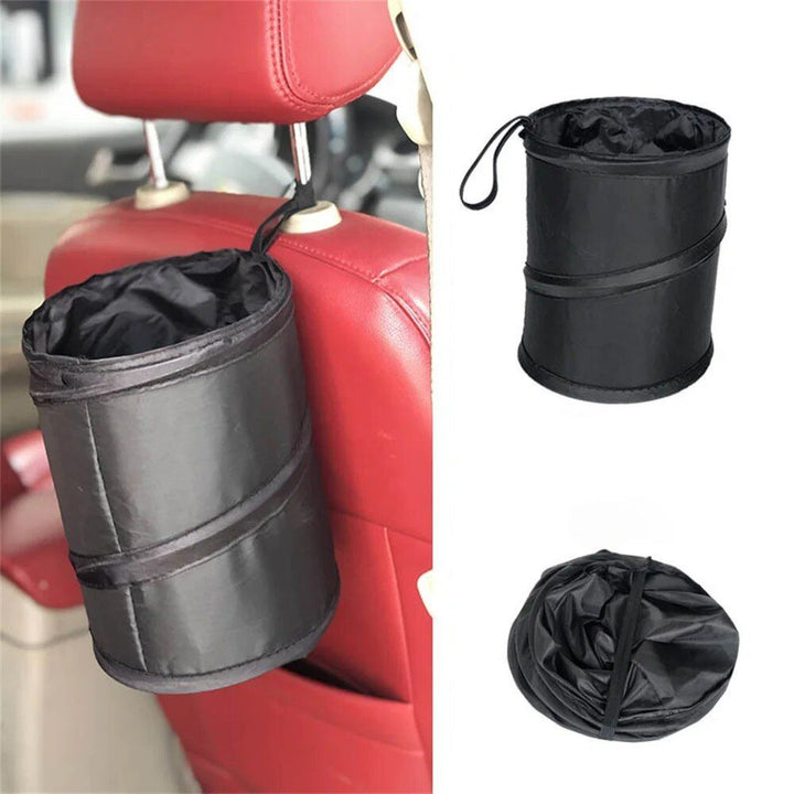 Compact Foldable Car Trash Can with Pressing Lid and Storage Pocket