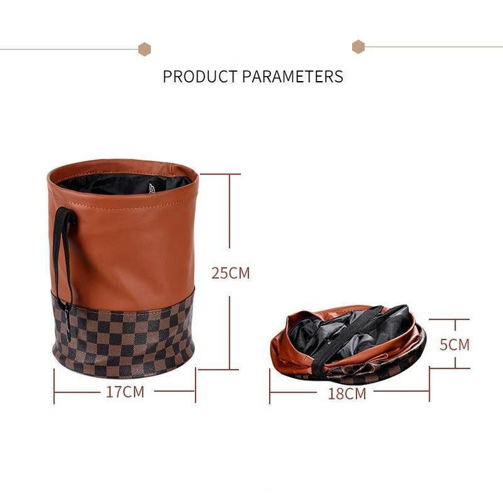 Luxurious Leather Car Trash Can: Foldable & Hanging Design