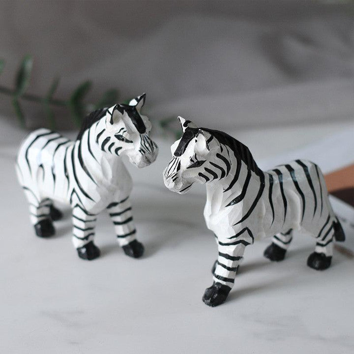 Handmade Wood Carving Black And White Zebra Desktop Props Small Ornaments