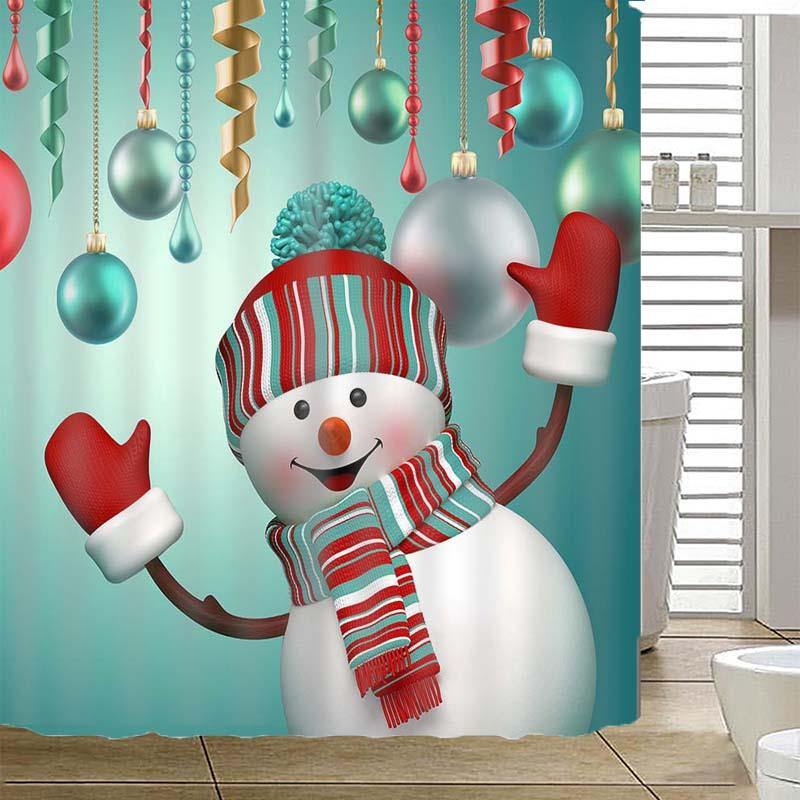 180 x 180cm Waterproof 3D Christmas Snowman Printed Bathroom Shower Curtain Bathroom Decor