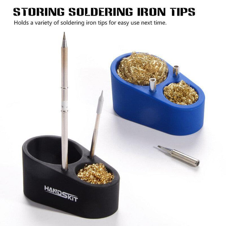 HANDSKIT Soldering Iron Tip Cleaner Welding Solder Cleaning Steel Wire with Stand Tin Dross Box Double Wire Ball