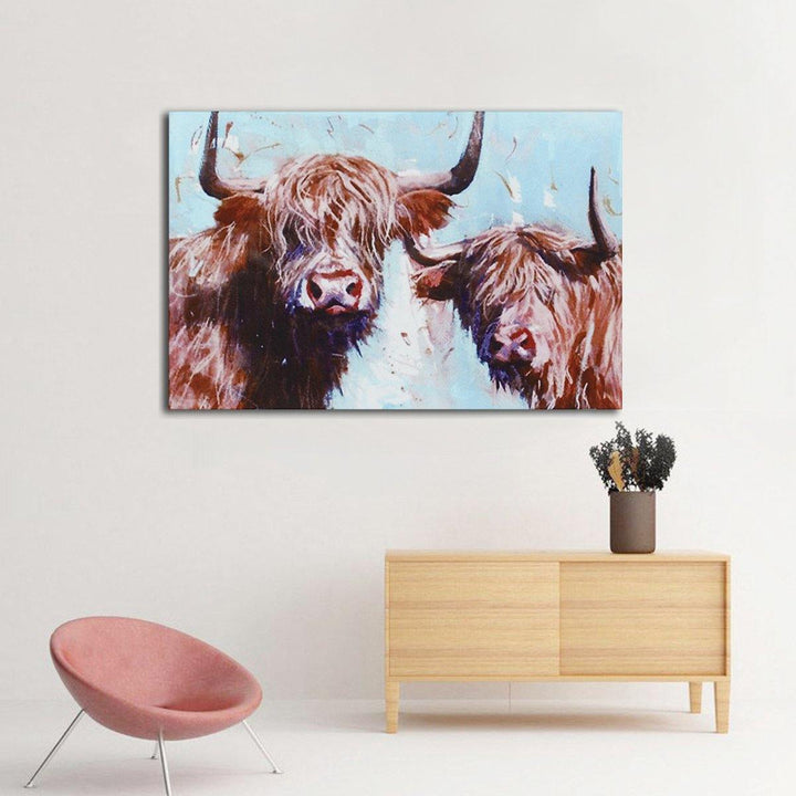 1 Piece Highland Cow Canvas Print Painting Wall Decorative Print Art Pictures Frameless Wall Hanging Decorations for Home Office