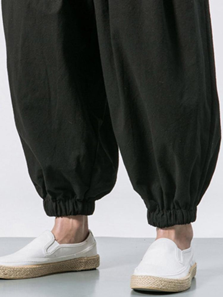 Men Cotton Loose Comfy Baggy Vintage Drawstring Jogger Casual Harem Pants