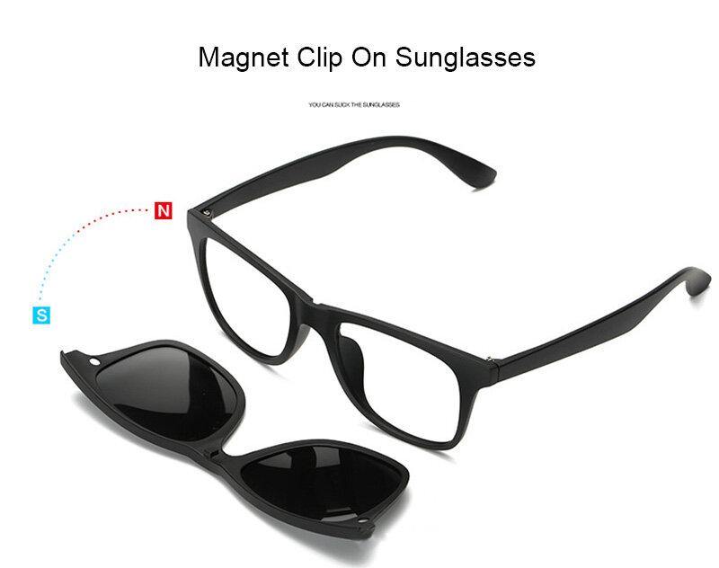 5 in 1 TR-90 Polarized Magnetic Glasses Clip On Magnetic Lens Sunglasses UV-proof Night Vision with Leather Bag