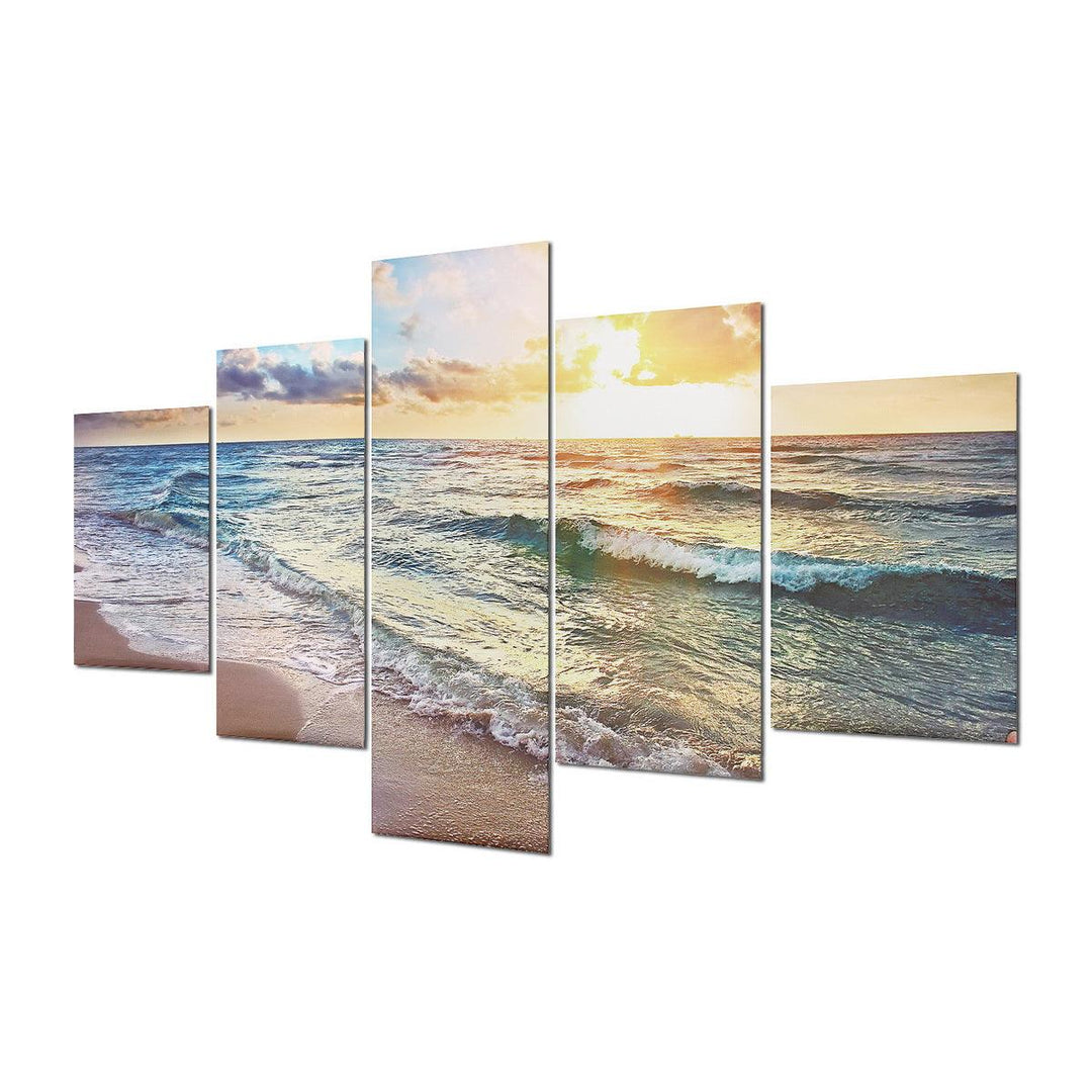 5 Panels Unframed Modern Canvas Seascape Sunrise Art Hanging Picture Room Wall Art Pictures Home Wall Decoration Supplies